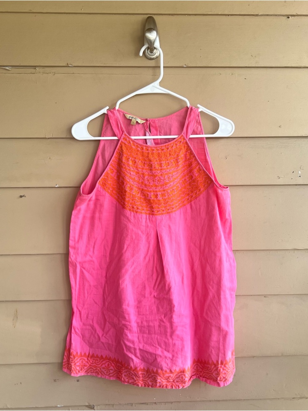 Global Desi Hot Pink Boho Tank Top Size L Lightweight Breathable 100% Cotton